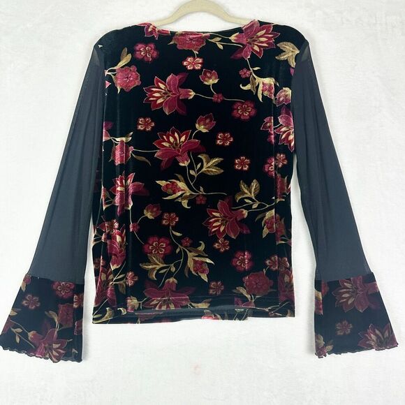 Vintage Velvet Mesh Flare Sleeve Top Large Whimsigoth Dark Floral Grunge Fairy - Picture 2 of 6